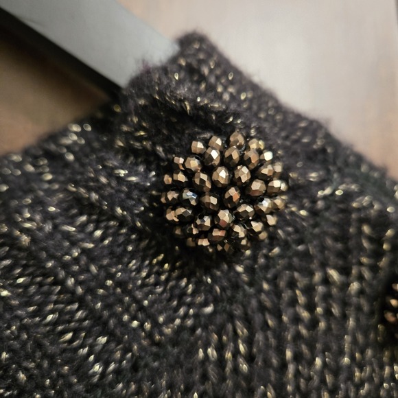 Democracy Metallic Knit Sweater Gold Embellished Deco Button Fancy Party NYE - Picture 3 of 12